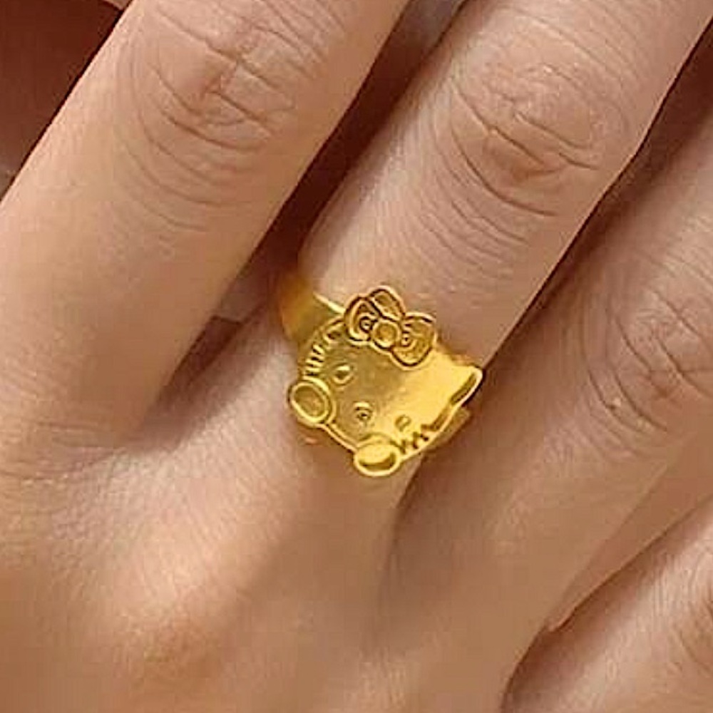 Sanrio Gold-Plated Hello Kitty Adjustable Stainless Steel Ring - Picture 4 of 10